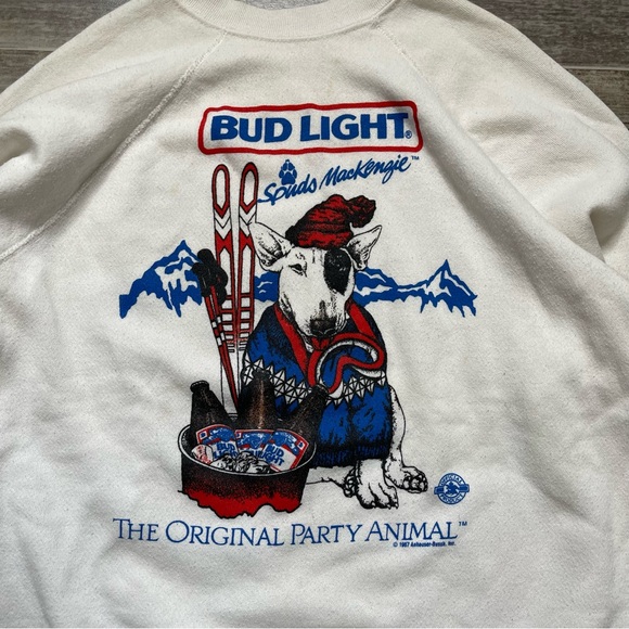 トップス 80s BUD LIGHT SPUDS MACKENZIE SWEAT 1985 Spuds MacKenzie Bud Light Sweatshirt Womens L White
